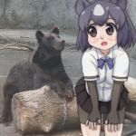  1:1 2019 5_fingers ambiguous_gender animal_humanoid armwear bent_over biped black_bottomwear black_clothing black_fur black_nose black_skirt blush bottomwear bow_tie breasts brown_armwear brown_bear brown_bear_(kemono_friends) brown_bear_humanoid brown_clothing brown_eyes brown_gloves brown_legwear brown_tights chain claws clothed clothing collarbone digital_drawing_(artwork) digital_media_(artwork) dress_shirt duo edit elbow_gloves eyebrows eyelashes female feral fingerless_gloves fingers front_view frown fur gloves grey_ears grey_hair hair hair_highlights hands_on_legs handwear humanoid humanoid_hands japanese kemono_friends legwear light light_skin lighting lips looking_aside looking_away lying mammal mammal_humanoid mixed_media multicolored_hair on_front open_frown open_mouth photo_background photo_manipulation photography_(artwork) pink_lips pleated_skirt quadruped raised_eyebrows real ringofriend shadow shirt short_hair skirt snout standing stump surprise tan_skin tights toe_claws topwear twig two_tone_hair ursid ursid_humanoid ursine ursine_humanoid white_clothing white_hair white_highlights white_shirt white_topwear wood 