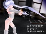  1girl 3d_custom_girl boots dominatrix gun m_hara silver_hair thigh_boots thighhighs twintails weapon yellow_eyes 