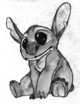  2014 4_fingers 4_toes alien claws disney experiment_(lilo_and_stitch) fingers fur greyscale hi_res koobahcoon lilo_and_stitch monochrome sitting small_tail solo stitch_(lilo_and_stitch) toes traditional_media_(artwork) 