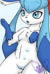  2019 6_breasts accessory blue_eyes blue_fur breasts canid canine digital_media_(artwork) eeveelution female feral fur glaceon glacy_(the_glaceon) hair hair_accessory hair_ribbon hi_res mammal miu_vamcat multi_breast nintendo nipples nude open_mouth paws pok&eacute;mon pok&eacute;mon_(species) pussy ribbons simple_background solo tongue video_games white_hair 