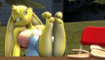  3d_(artwork) 4_toes animated anthro barefoot big_breasts bottomwear breasts buckteeth cleavage clothed clothing digital_media_(artwork) english_text female flip_flops foot_focus footwear fur green_eyes jeans jenn_(zp92) lagomorph leporid looking_at_viewer mammal pants rabbit sandals solo teeth text toes yellow_fur zp92 