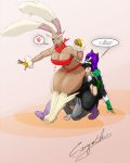  &lt;3 alyssa_moffettis anthro big_breasts breasts cleavage clothed clothing dialogue female group hi_res human lopunny male male/female mammal mephitid nintendo pok&eacute;mon pok&eacute;mon_(species) sergiroth skunk thick_thighs usagina_(sergiroth) video_games 