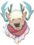  antlers blue_eyes bust_portrait capreoline cervid fluffy fuyoudo624 hi_res horn male mammal portrait reindeer scarf signature tokyo_afterschool_summoners video_games youl 
