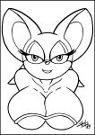  big_breasts big_ears breasts bust_portrait chiropteran eyelashes fangs hi_res line_art looking_at_viewer mammal portrait rouge_the_bat skianous sonic_(series) 