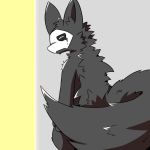  1:1 2018 anthro biped black_fur bodily_fluids changed_(video_game) crying fluffy fur male monster nude paws puro_(changed) rubber simple_background solo tears white_background yellow_background マジックボックス 