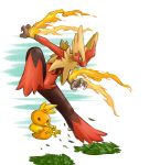  2013 ambiguous_gender anthro blue_eyes duo hi_res kemono mega_blaziken mega_evolution miyatam nintendo pok&eacute;mon pok&eacute;mon_(species) simple_background torchic video_games white_background 