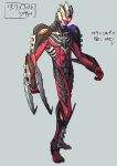  1boy arm_blade armor character_profile character_sheet claws dark_mephisto dark_mephisto_zwei full_body glowing glowing_eyes highres horn horns kuroda_asaki male_focus monster no_humans open_mouth red_eyes solo tokusatsu ultra_series ultraman_nexus_(series) weapon 