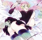  ass breasts dress erect_nipples kanroji_mitsuri kimetsu_no_yaiba niko_(tama) no_bra nopan open_shirt skirt_lift sword thighhighs 