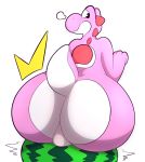  alpha_channel anthro backsack balls big_butt butt emanata food fruit hi_res huge_butt lightningfire12 looking_back male mario_bros melon nintendo pink_body pink_yoshi plant scalie simple_background solo transparent_background video_games yoshi 