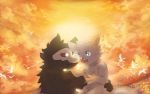  2018 ambient_bird avian biped bird canid canine changed_(video_game) cloud duo fluffy fur hi_res lin_(changed) mammal outside paws puro_(changed) rubber sky 都是宇宙的错 