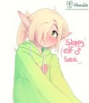  blush clothed clothing elf fan_character female hoodie hoodie_(artist) humanoid max_(hoodie) ponytail solo sweater topwear 
