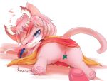  2018 anthro anus blush censored digital_media_(artwork) domestic_cat duo felid feline felis female fur mammal one_eye_closed pink_fur pussy rag._(artist) simple_background spread_legs spreading 