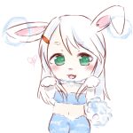  &lt;3 1:1 2019 anthro biped blue_fur blush breasts bubble carrot clothed clothing digital_media_(artwork) female food fur gloves green_eyes hair handwear hi_res lagomorph leporid looking_at_viewer mammal multicolored_fur open_mouth paws pink_nose plant rabbit simple_background small_breasts smile solo teeth tongue topwear usawa_fuwakaru vegetable white_background white_fur yuxine 