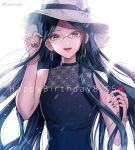  alternate_costume artist_name bangs blue_hair commentary_request danganronpa dated dress glasses happy_birthday hat heart long_hair looking_at_viewer new_danganronpa_v3 open_mouth parted_bangs purple_dress shirogane_tsumugi simple_background sleeveless sleeveless_dress smile solo white_background white_headwear z-epto_(chat-noir86) 