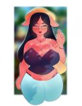  2019 anthro big_breasts big_butt bodily_fluids breasts butt chabby cloth clothed clothing digital_media_(artwork) domestic_pig eyewear female glasses hair hi_res invalid_tag long_hair mammal nature outside overweight overweight_female simple_background sky smile sodesne solo suid suina sus_(pig) thick_thighs 