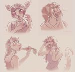  2019 anthro blush breasts carrot cervid clothed clothing dinosaur domestic_cat dromaeosaurid equid equine fangs felid feline felis female food fully_clothed hoodie horse human_to_anthro mammal multiple_images open_mouth plant reptile scales scalie sharp_teeth shirt simple_background species_transformation strawberrytfs tank_top teeth theropod topwear transformation vegetable whiskers 