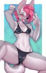  5_fingers anthro breasts canid canine canis clothed clothing eyebrows eyelashes female fingers hi_res lying mammal midriff navel on_back open_mouth red_eyes rysonanthrodog solo swimwear teeth tongue wolf 