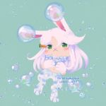  &lt;3 1:1 2019 anthro biped blue_fur blush breasts bubble carrot clothed clothing digital_media_(artwork) female food fur gloves green_eyes hair handwear invalid_tag lagomorph leporid looking_at_viewer mammal multicolored_fur paws pink_nose plant rabbit simple_background small_breasts smile solo teeth tongue topwear usawa_fuwakaru vegetable watermark white_fur wrabbit 