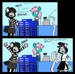  absurd_res beret checkout cid_(oc) clothing comic dialogue english_text equid equine extortion fan_character female grocery_store hat headgear headwear hi_res horse izzy_(oc) legwear male mammal milkandjuice mime my_little_pony oreo_(food) police pony rubber shopping_cart stockings text 