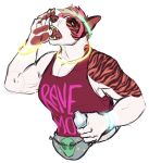  anthro breasts canid canine clothed clothing colored_sketch female flynx-flink hi_res mammal open_mouth shirt simple_background solo tank_top topwear water_bottle white_background 