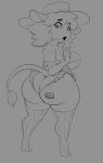  2016 anthro big_breasts big_butt biped bovid bovine breasts butt cattle clothed clothing female hi_res huge_butt mammal monochrome solo thecon 