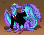  black_tie_(suit) cigar clothing dragon feral hi_res jacket male penis reptile scalie silvergrin smoke suit topwear 