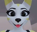  2019 3d_(artwork) ambiguous_gender animated anthro black_eyes black_nose boyonomo catia_(boyonomo) clothed clothing digital_media_(artwork) domestic_cat eyebrows face_lick felid feline felis first_person_view front_view fur inside licking looking_at_viewer low_res mammal markings mouth_shot open_mouth solo teeth tongue tongue_out uvula white_fur yellow_markings 
