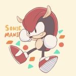  anthro armadillo black_eyes black_fur buke3jp clothing english_text footwear fur gloves handwear male mammal mighty_the_armadillo red_body shoes simple_background smile solo sonic_(series) sonic_mania sonic_mania_plus text xenarthran yellow_background 
