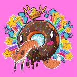  1:1 ambiguous_gender brown_fur brown_nose canid canine cupcake doughnut erbmaster feral food fox fur group large_group mammal open_mouth orange_fur pink_background quadruped rainbow simple_background smile sprinkles star tongue x_eyes yellow_sclera 