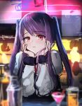  1girl alcohol artist_request bar bartender cocktail_glass cocktail_shaker cup drinking_glass eyebrows_visible_through_hair highres jill_stingray purple_hair red_eyes sketch solo twintails va-11_hall-a wine_glass 