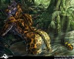  anthro breasts butt detailed_background felid female fur jaguar jungle mammal nature nude outside pantherine partially_submerged salonkitty signature solo spots water whiskers white_fur yellow_fur 