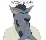  anthro blizzard_entertainment blue_eyes canid canine canis concern fortea_ordanus male mammal meme priest solo video_games warcraft were werecanid werecanine werewolf wolf worgen 