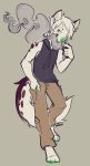  anthro barefoot canid canine canis clothed clothing digital_media_(artwork) domestic_dog gonewiththefart green_eyes green_nose hoodie male mammal solo standing topwear 