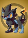  2017 absurd_res ambiguous_gender black_fur blue_fur feral fur grainy hi_res looking_at_viewer luxray nintendo outline pok&eacute;ball pok&eacute;ball_background pok&eacute;mon pok&eacute;mon_(species) red_sclera simple_background solo staticblu video_games yellow_eyes 