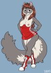  anthro breasts clothed clothing dbd ear_piercing exposed_breasts female footwear mammal nipple_piercing nipples piercing rodent sciurid shoes solo standing 
