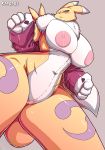  absurd_res areola big_breasts blush breasts digimon digimon_(species) female hi_res kings-gz nipples pussy renamon simple_background solo standing 