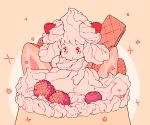  alcremie commentary cream food fruit full_body gen_8_pokemon no_humans pokemon pokemon_(creature) pudding rii_abrego solo strawberry 