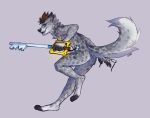  5_fingers anthro black_nose brown_hair canid canine digital_media_(artwork) fingers fur gonewiththefart grey_fur hair holding_object holding_weapon keyblade kingdom_hearts male mammal melee_weapon solo square_enix video_games weapon 