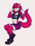  5_fingers anthro clothed clothing digital_media_(artwork) felid feline female fingers fur gonewiththefart hair mammal midriff navel pink_nose red_fur red_hair simple_background sitting smile solo white_background yellow_eyes 