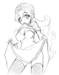  1girl breasts center_opening cleavage curly_hair dragon_quest dragon_quest_ii dress graphite_(medium) hood hood_up kichijou_agata long_hair looking_at_viewer monochrome panties princess princess_of_moonbrook robe simple_background solo thighhighs traditional_media underwear white_background 