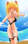  beach blonde_hair blush breasts censored eri_sawachika nipple nipples sawachika_eri school_rumble tan tanline undressing 