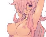  armpits arms_up bbc_(artist) breasts brown_eyes hair_over_one_eye kirche_augusta_frederica_von_anhalt_zerbst large_breasts long_hair nipples nude red_hair solo zero_no_tsukaima 