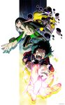  1girl 2boys action asui_tsuyu attack attacking_viewer black_eyes black_hair boku_no_hero_academia boots cape crying crying_with_eyes_open frog_girl gloves green_eyes green_hair long_hair long_tongue looking_at_viewer looking_to_the_side mask midoriya_izuku mineta_minoru multiple_boys open_mouth serious shoes sneakers superhero tears tongue very_long_hair 