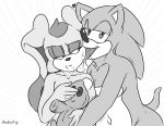  &lt;3 5_fingers age_difference annoyed anthro anthro_on_anthro aval0nx biped bodily_fluids cream_the_rabbit cub cuddling duo eulipotyphlan face_lick female fingers greyscale hedgehog hi_res lagomorph leporid licking looking_at_another looking_at_viewer male male/female mammal monochrome navel nude older_male plushie rabbit saliva saliva_drip simple_background size_difference smaller_female sonic_(series) sonic_the_hedgehog tongue tongue_out young younger_female 