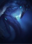  aestheticmachine bioluminescence blue_eyes duo fish_tail glowing glowing_eyes human macro mammal marine multi_eye muscular not_furry size_difference underwater water 