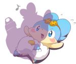  2016 accessory ambiguous_gender anthro blue_eyes blue_hair blush bodily_fluids clothing cocotama duo hair headband himitsu_no_cocotama kirarise_(cocotama) mammal mei_(artist) musical_note oshaki panties shadow solo_focus sweat underwear 