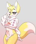  2019 absurd_res anthro balls blush bodily_fluids canid canine clothed clothing digital_drawing_(artwork) digital_media_(artwork) erection fennec fox fur genital_fluids girly hair hi_res humanoid_penis looking_at_viewer male mammal penis precum simple_background smile solo standing tongue tongue_out ziggy_fox ziggy_fox_(character) 
