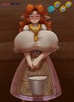  absurd_res better_version_at_source big_breasts bodily_fluids breasts clothing female hi_res huge_breasts humanoid humanoid_pointy_ears hylian lactating malon milk nintendo not_furry ocarina_of_time royaloppai solo the_legend_of_zelda video_games 