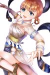  1girl alternate_costume annette_fantine_dominique blue_eyes blush bracelet dancer fire_emblem fire_emblem:_three_houses highres jewelry necklace open_mouth orange_hair sandals solo teeth twintails vanialunch white_background 