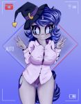  2019 absurd_res blue_eyes blue_hair bottomless breasts clothed clothing digital_media_(artwork) equid equine fan_character female hair hi_res mammal mistleinn my_little_pony pussy solo 